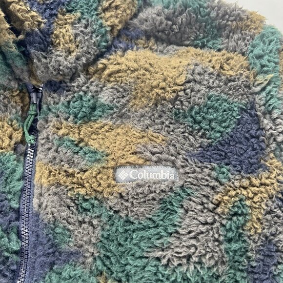 Columbia Women's Medium Jacket Sherpa Winter Pass Full Zip Navy Camo Fleece Soft - Picture 6 of 12